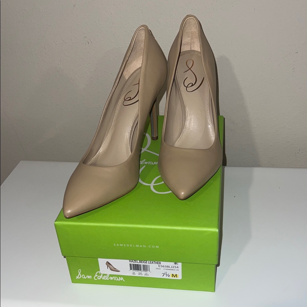 Sam Edelman Women's Hazel Pointed Toe Pumps in Beige Leather